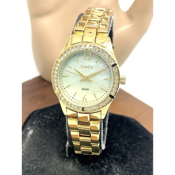 Timex Women's Watch TW2V39400 Solar Mother of Pearl Dial Gold Steel 28mm - Picture 1 of 13
